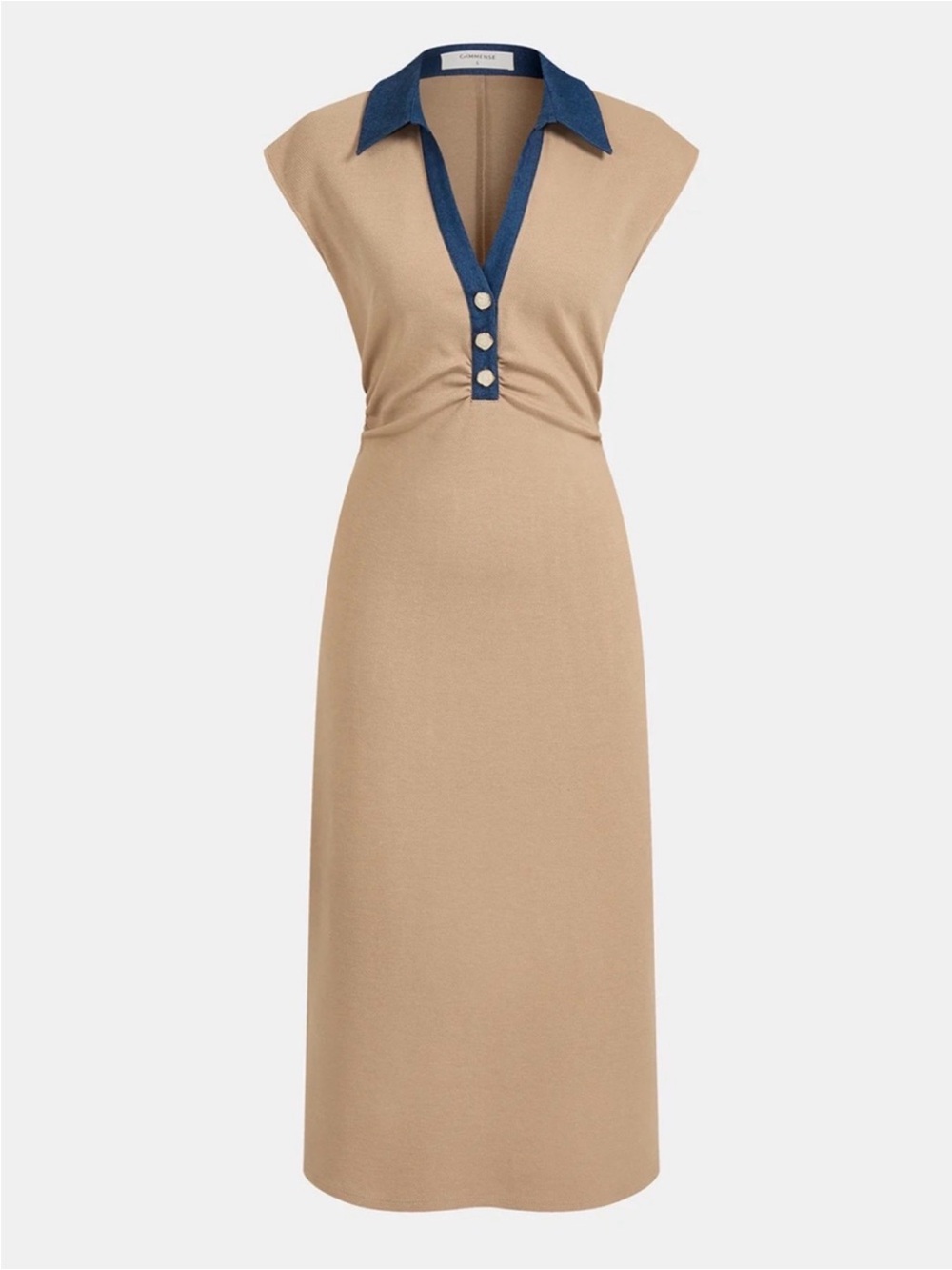 Commence Women’s Beige Knit Polo Dress with Denim Trim Collar NWT